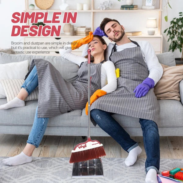 2 Sets Stainless Steel Broom Dustpan and Sweeping Brush Office with