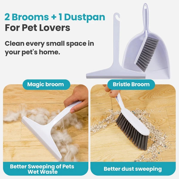and Brush Set for pet, Handheld Broom Dustpan Cleaning Cat Litter, Car, Small