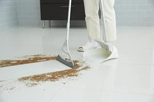 and Dustpan Set - All-Surface Silicone Broom & Squeegee for Indoor Black