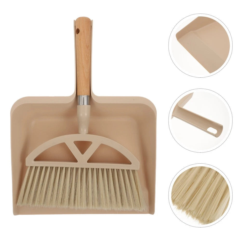 1 Set Plastic Desktop Cleaning Broom Mini Dustpan Cleaning Supplies (Khaki)
