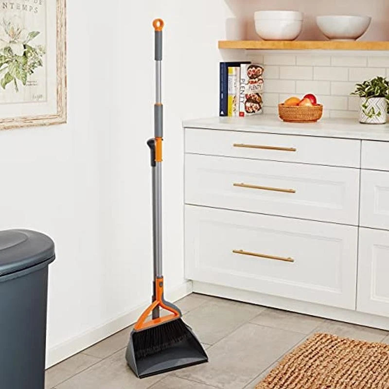 Upright Broom Dustpan Set Multi-Surface Cleaning Compact Handle Easy Storage New