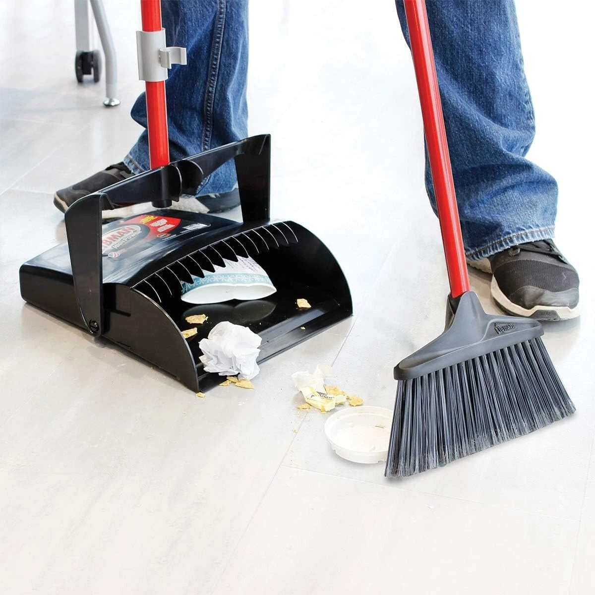 Durable Stainless Steel Lobby Broom and Dustpan Set - Ideal for Home & Office