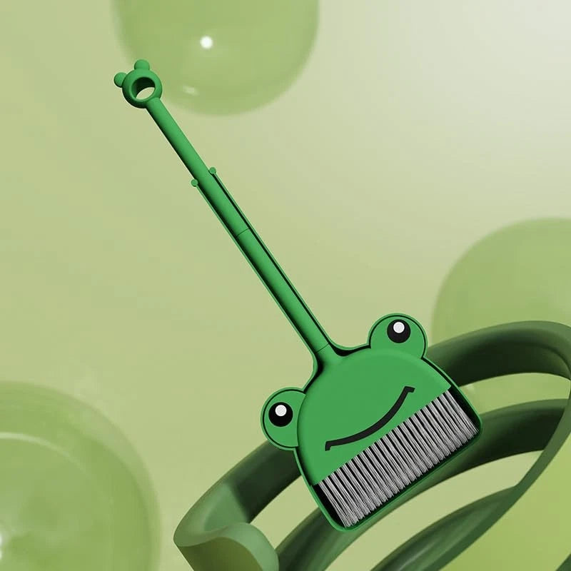 Children's Small Broom Dustpan Set Green Frog Mini Household Cleaning