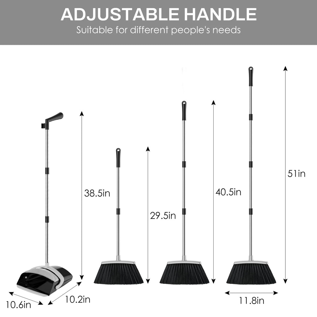 Broom and Dustpan Set for Home 51-in Long Adjustable Handle Angle Broom and D...