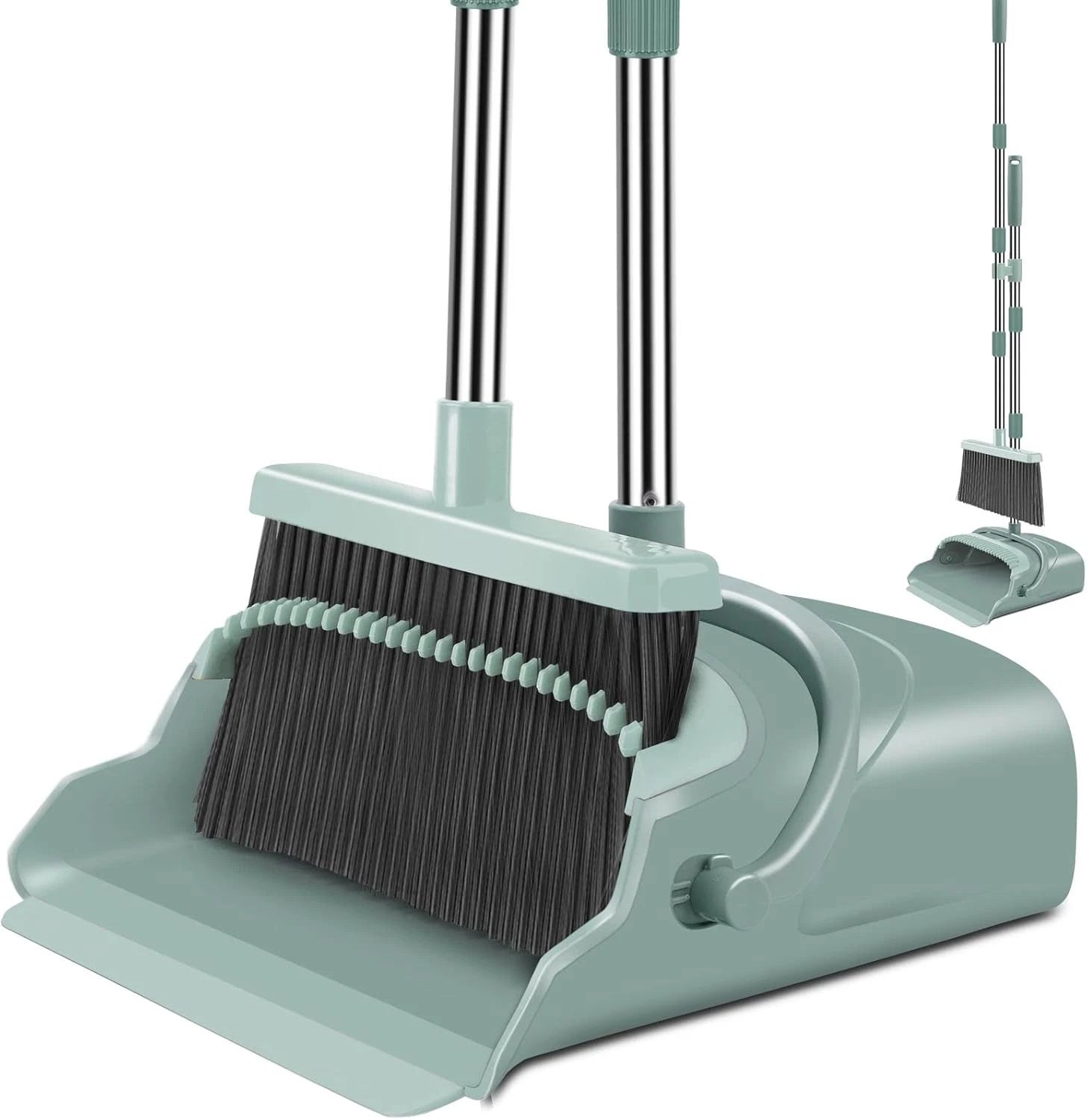 Upgraded Upright Broom & Dustpan Set – Large, Long-Handled (Green)