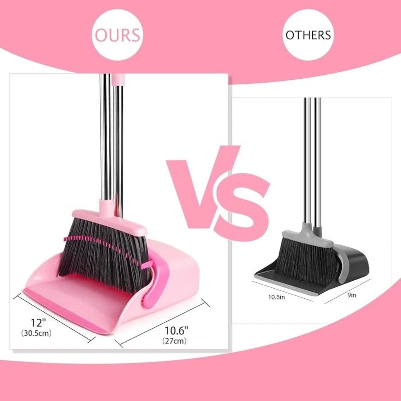 Broom Dustpan Set Long Handle Combo Easy Clean Lightweight Home Office Pet Hair