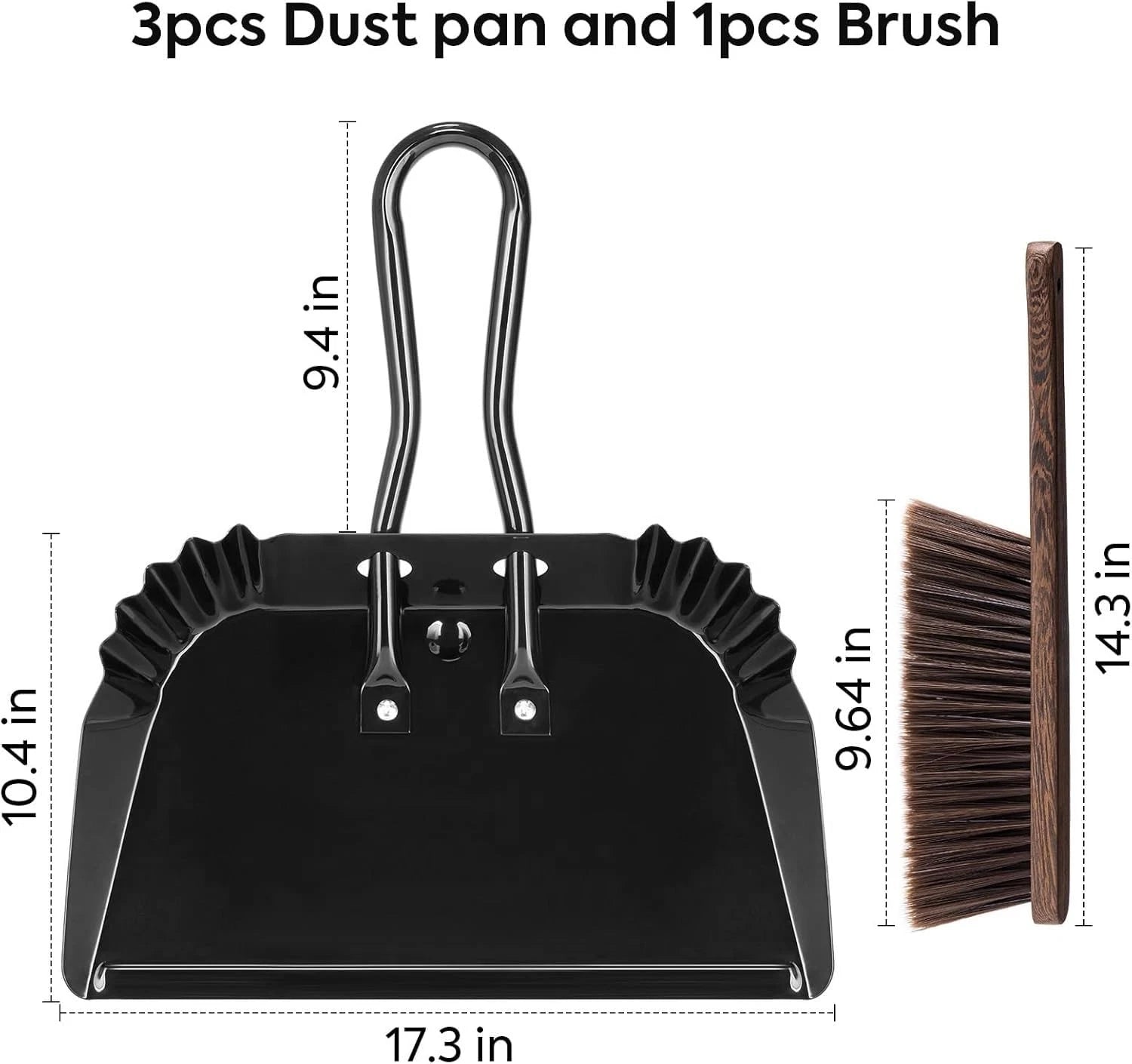 17In Metal Dustpan and Brush Set Extra Large Handheld and Wood Broom Heavy-Duty