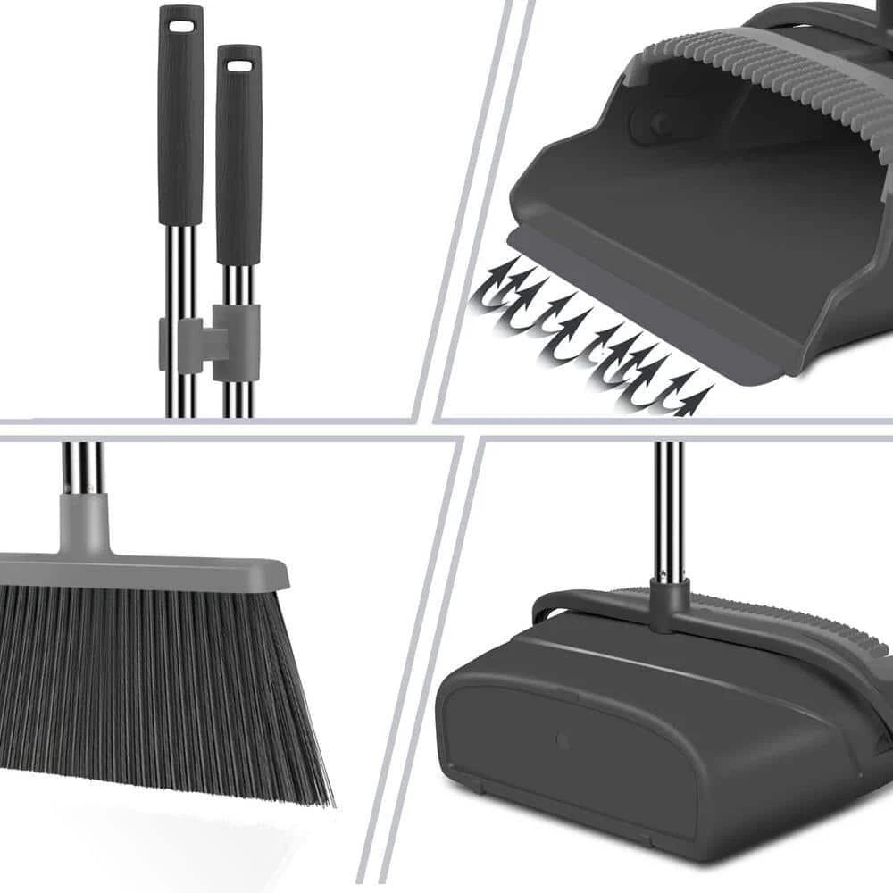Unbranded Dusting Tools 11"W Stainless Steel Broom+Dustpan Set Upright Black