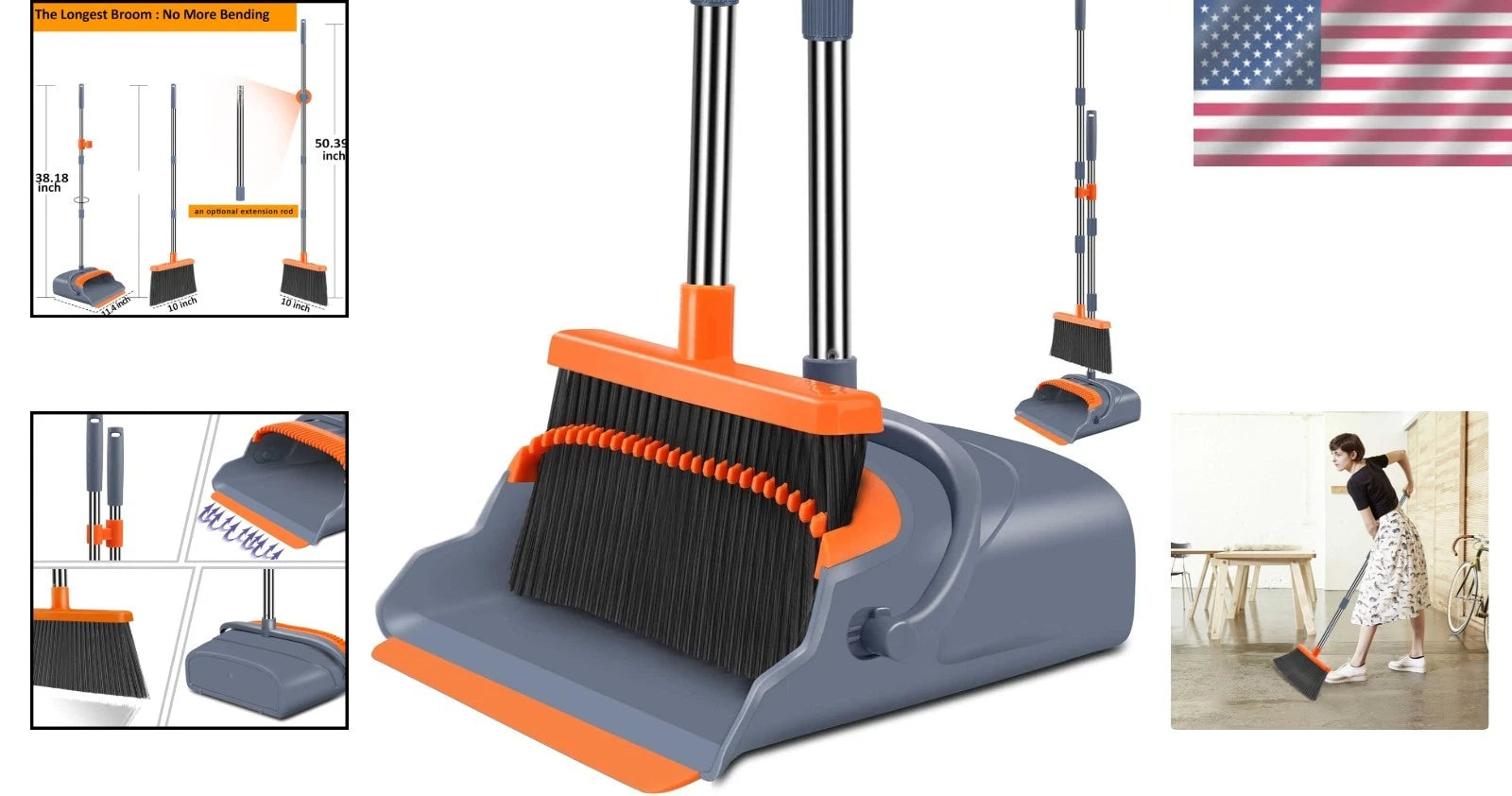 Upgrade Broom Set with Dustpan Teeth - Ergonomic & Sustainable Cleaning Tool