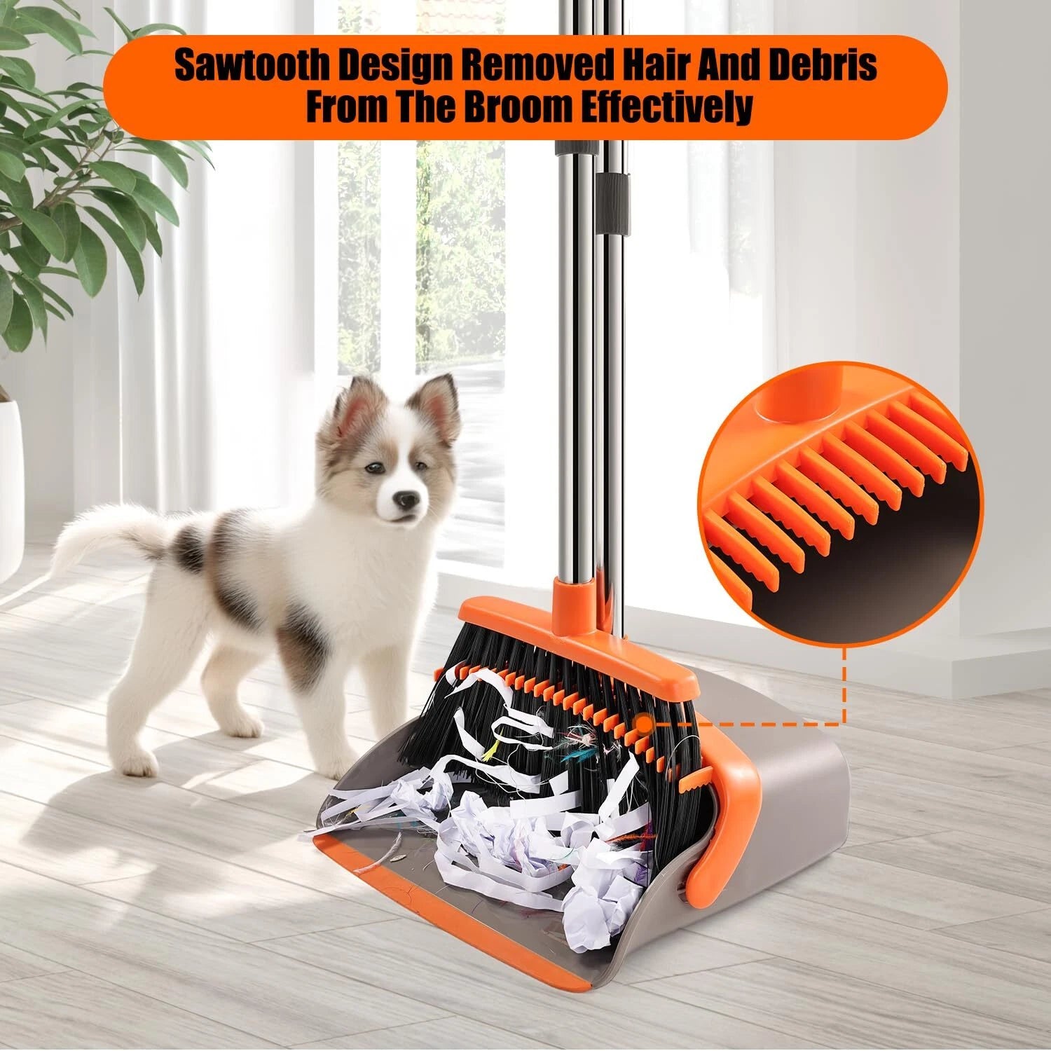 Large Broom and Dustpan,Broom and Dustpan Set,Heavy Duty Dust Pan with 55"Long
