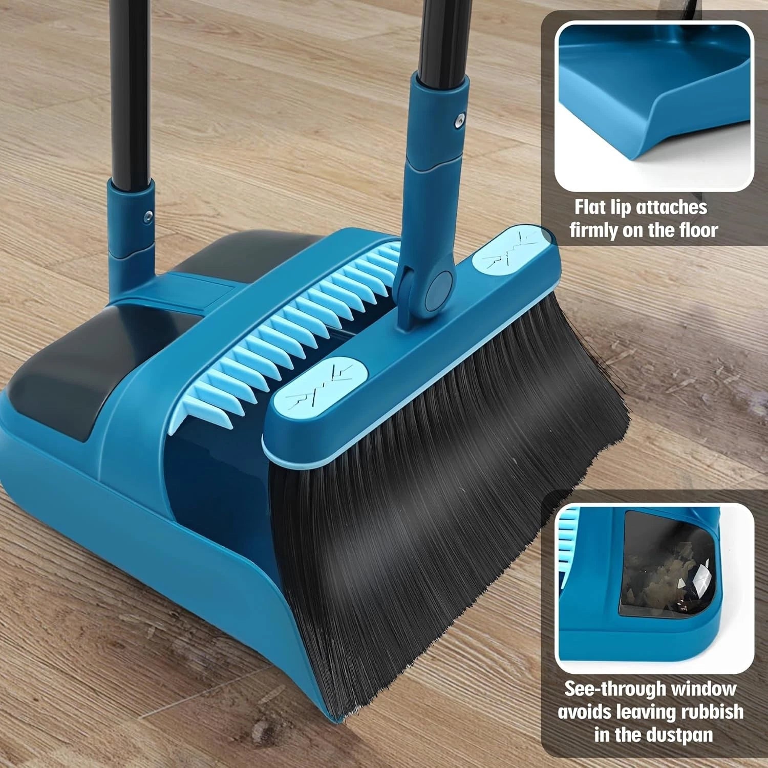 Dustpan and Brush Set, 54 inches Long Handle Swivel Broom, Upright Foldable Dust