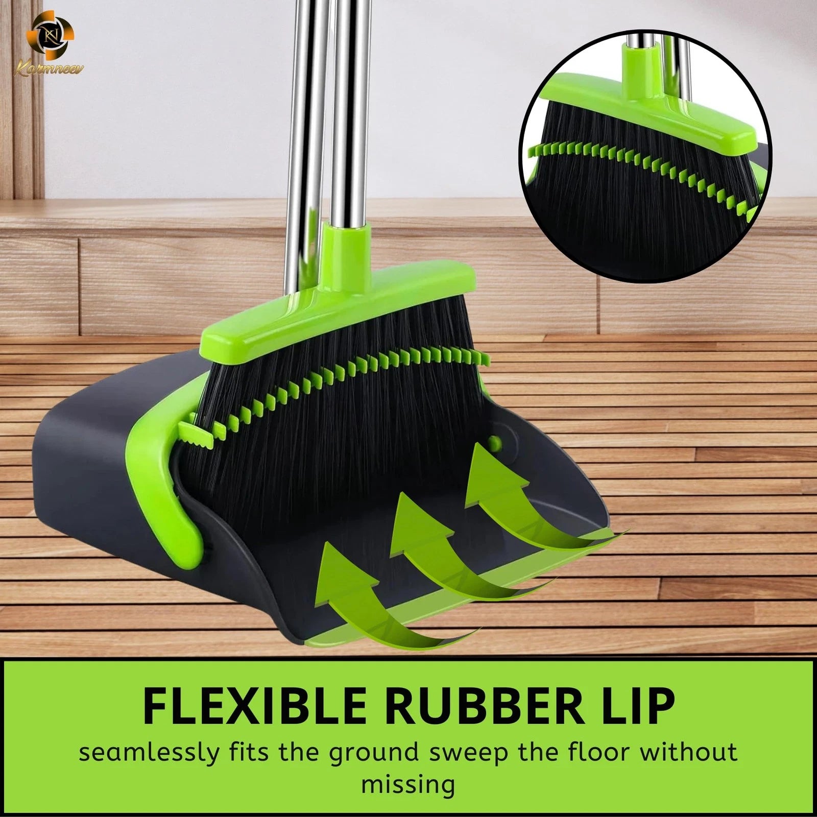 Standing Broom and Dustpan Set, Adjustable Handle 38.18"-52", No-Slip Grip