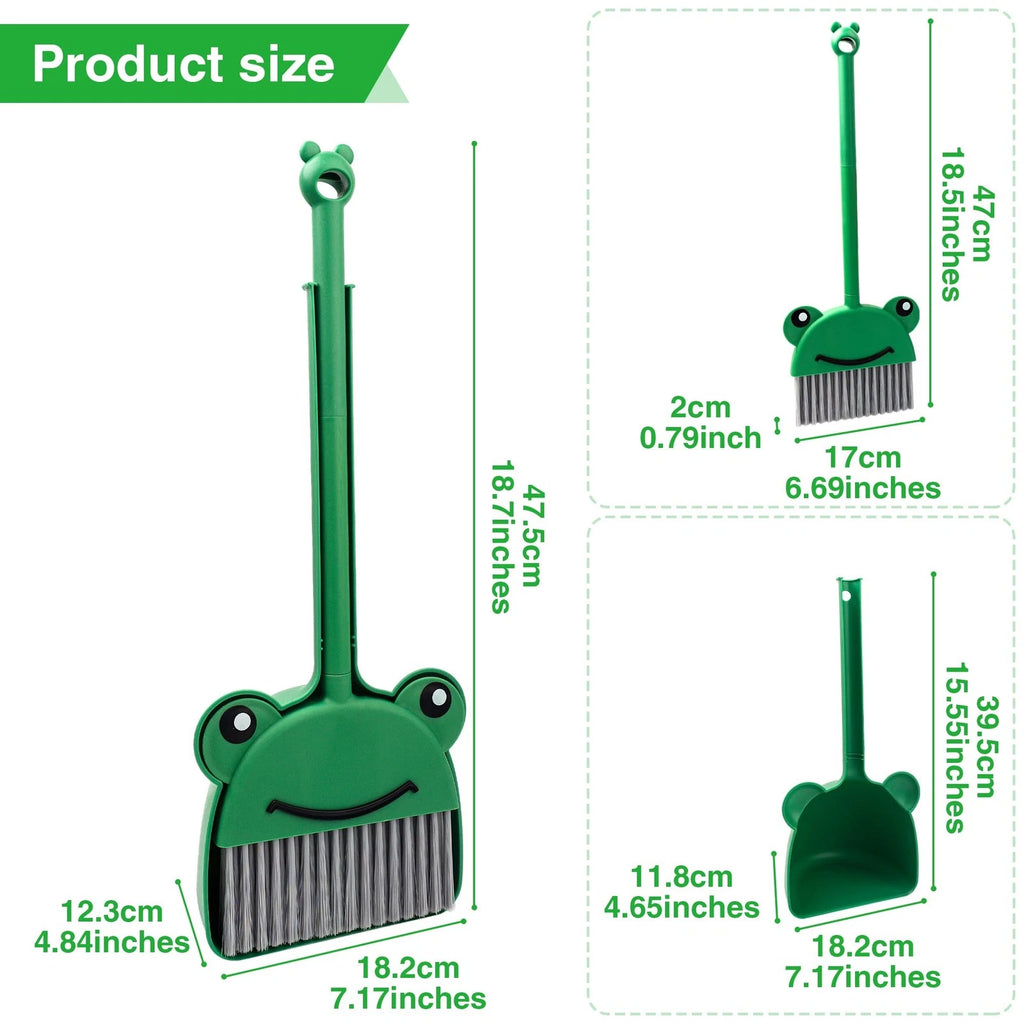 Children's Small Broom Dustpan Set Green Frog Mini Household Cleaning