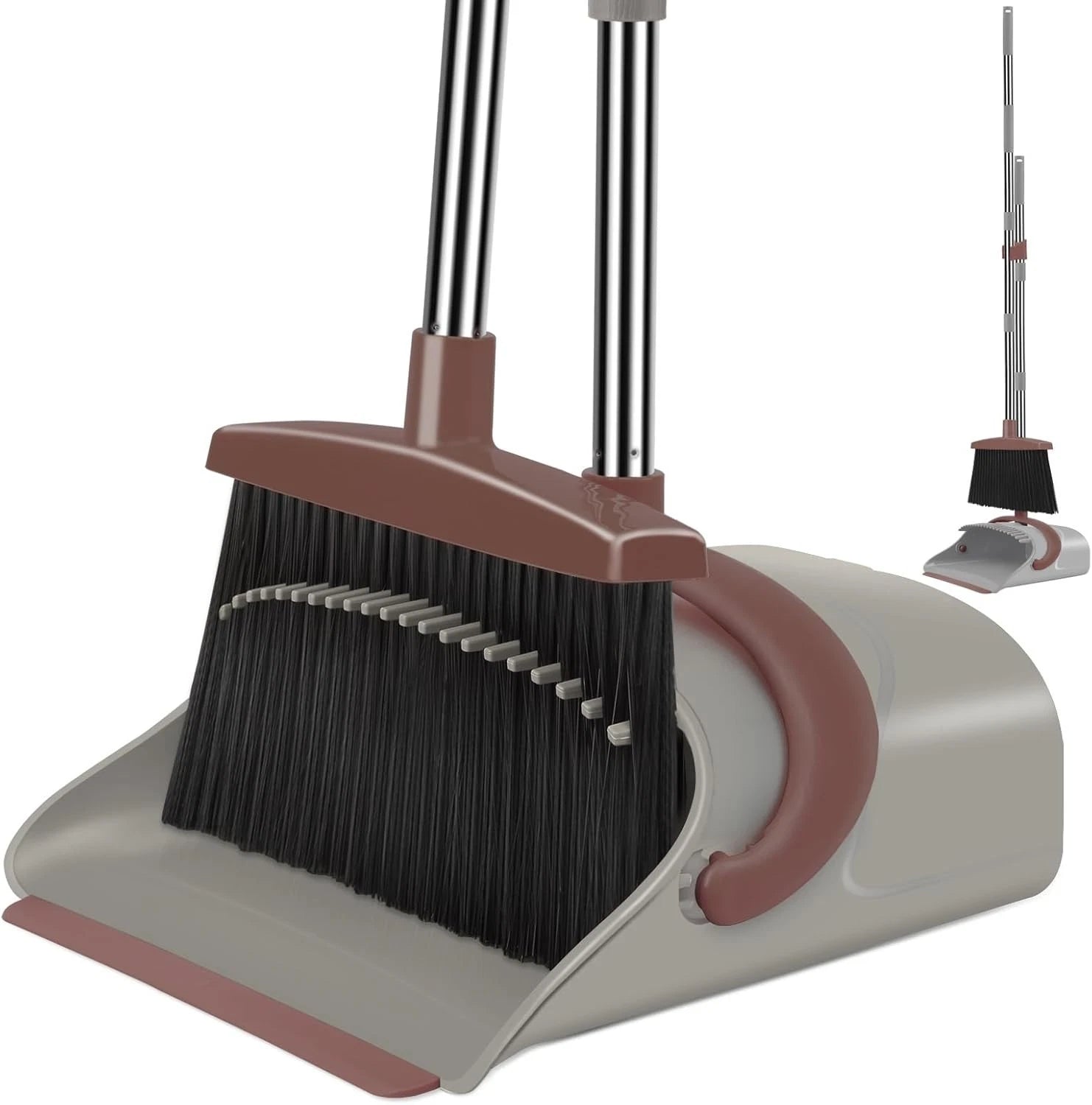 Compact, Bacteria Resistant Broom & Dustpan Set - Stand-Up Storage Solution