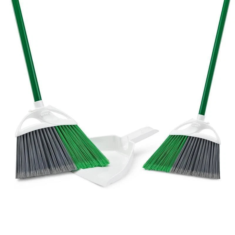 Precision Angle Brooms & Dust Pan 2 Packs All Surface Cleaning Tools Set Green