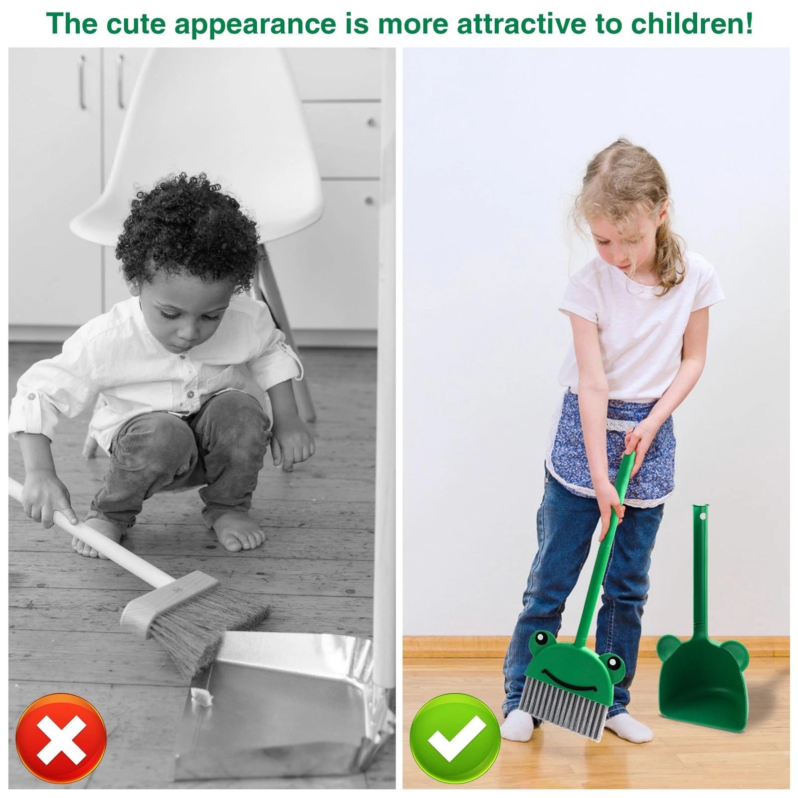 Children's Small Broom Dustpan Set Green Frog Mini Household Cleaning