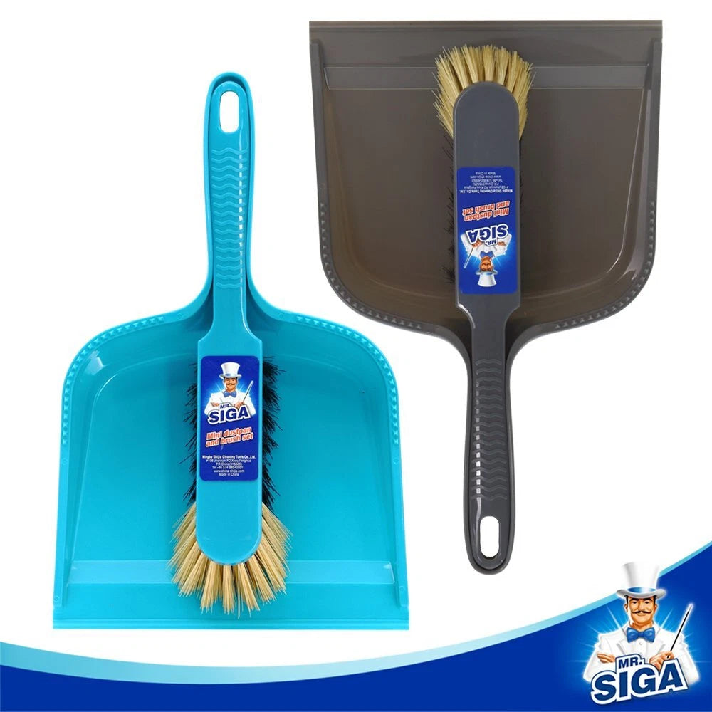 MR. SIGA Dustpan and Brush Set Pack of 2 Set Blue & Grey