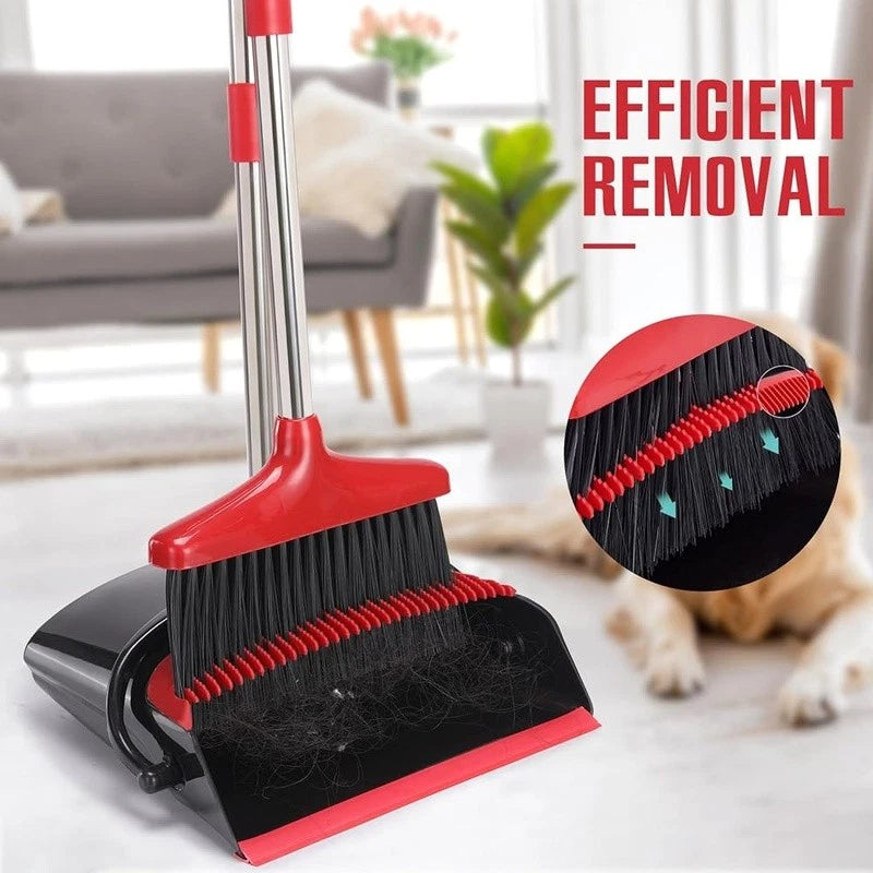 Broom Dustpan Set Long Handle Stainless Steel Easy Clean Hair Removal Pet Hair