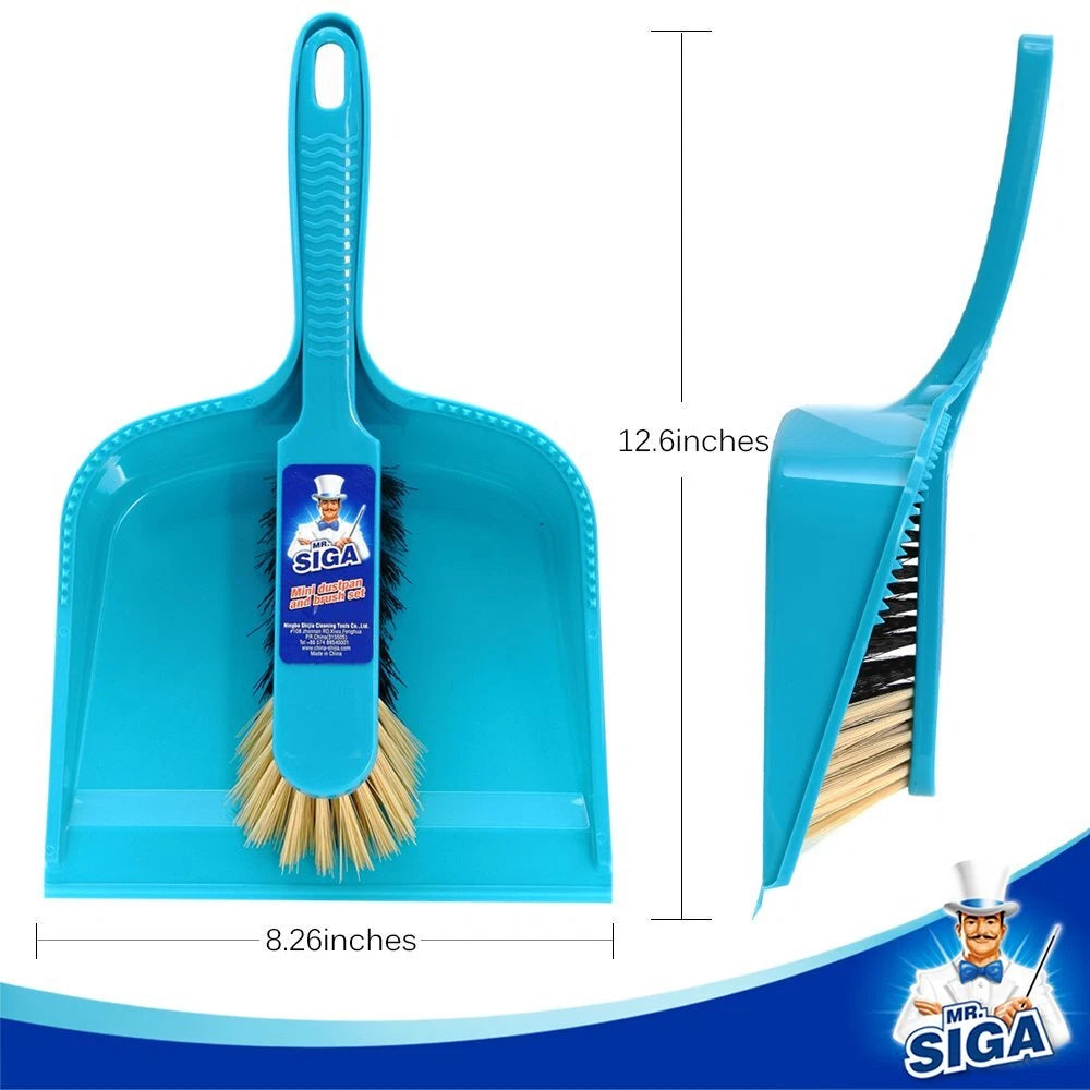 MR. SIGA Dustpan and Brush Set Pack of 2 Set Blue & Grey