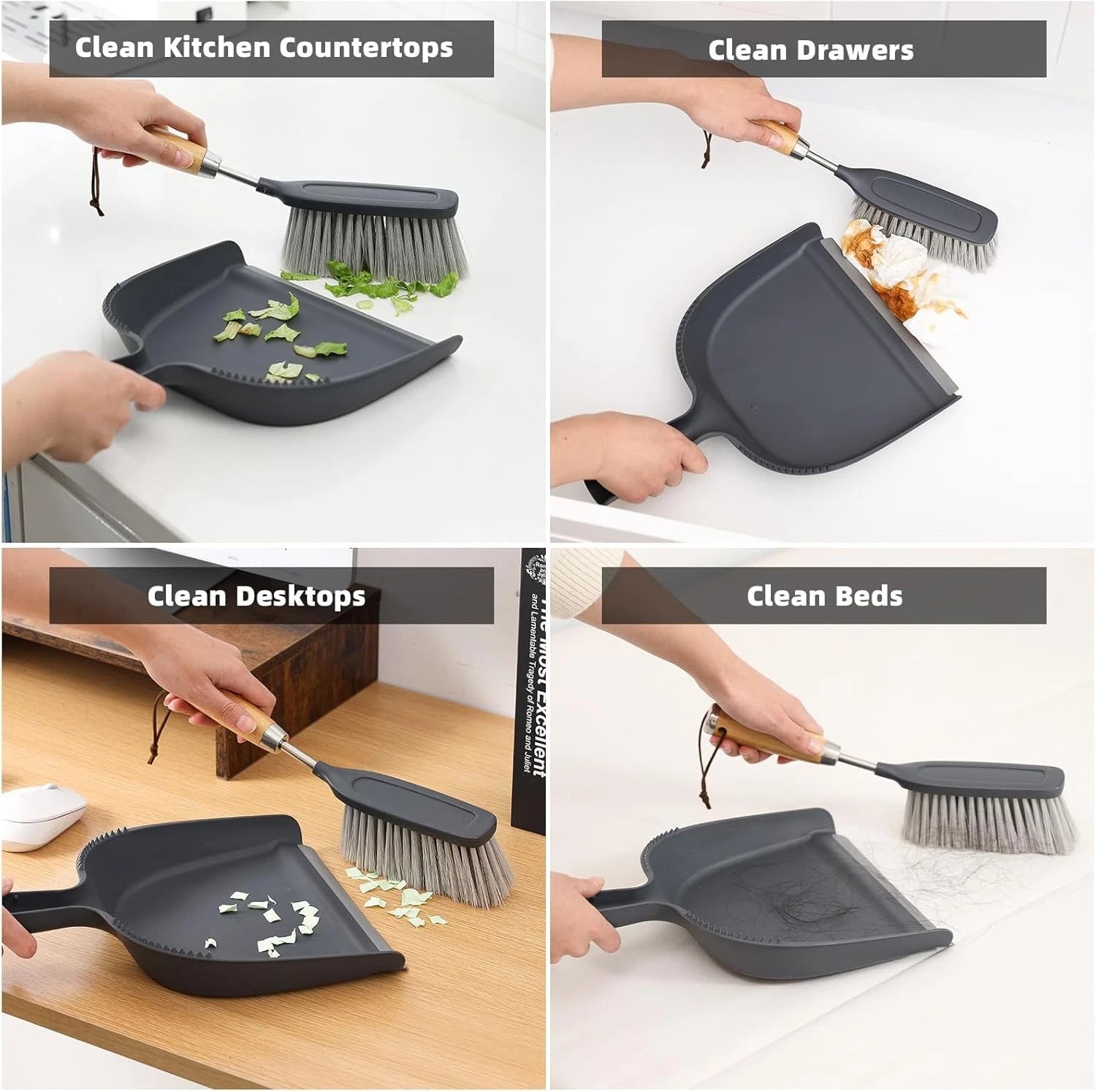 Dustpan and Brush Set with Stainless Steel Handle, Mini Broom and Dustpan Set