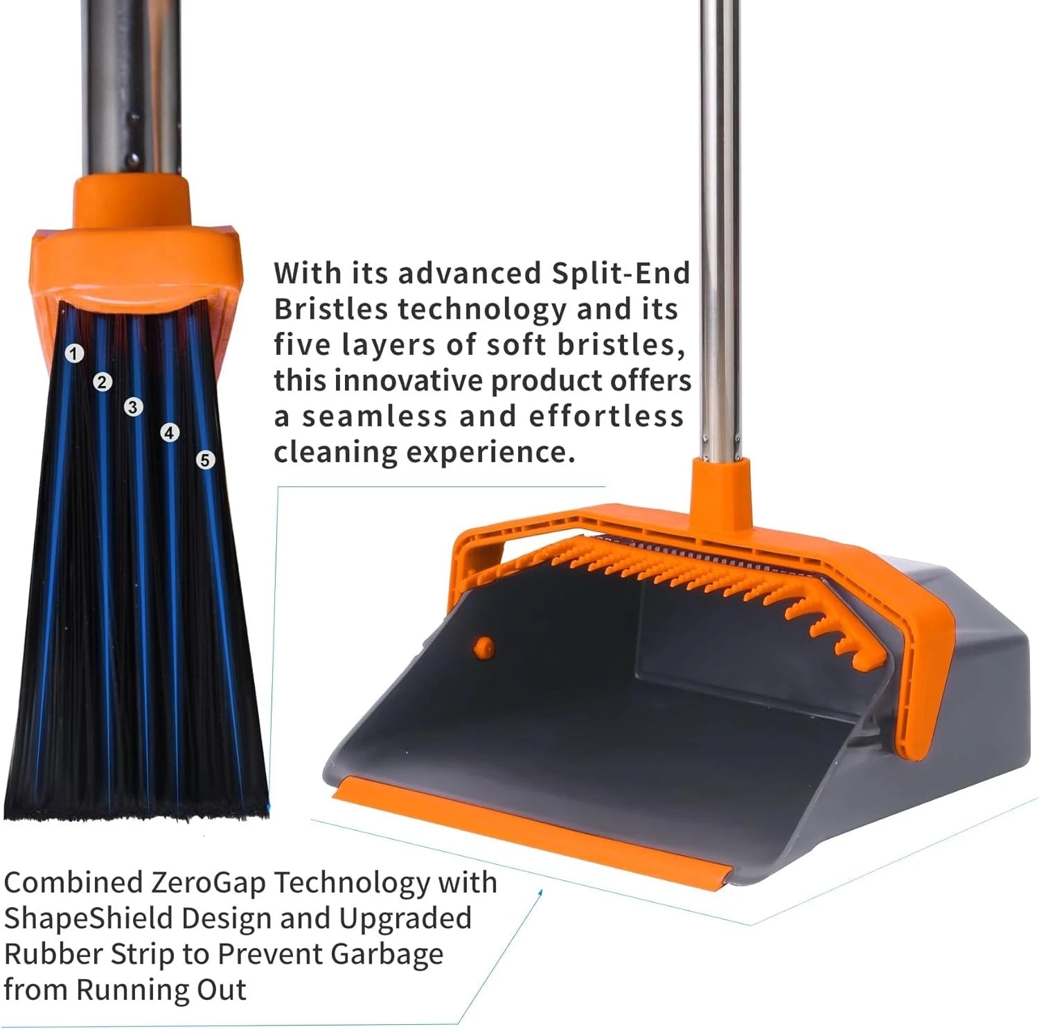 Broom and Dustpan Set with 51" Handle, Upright Combo for Home & Pet Hair