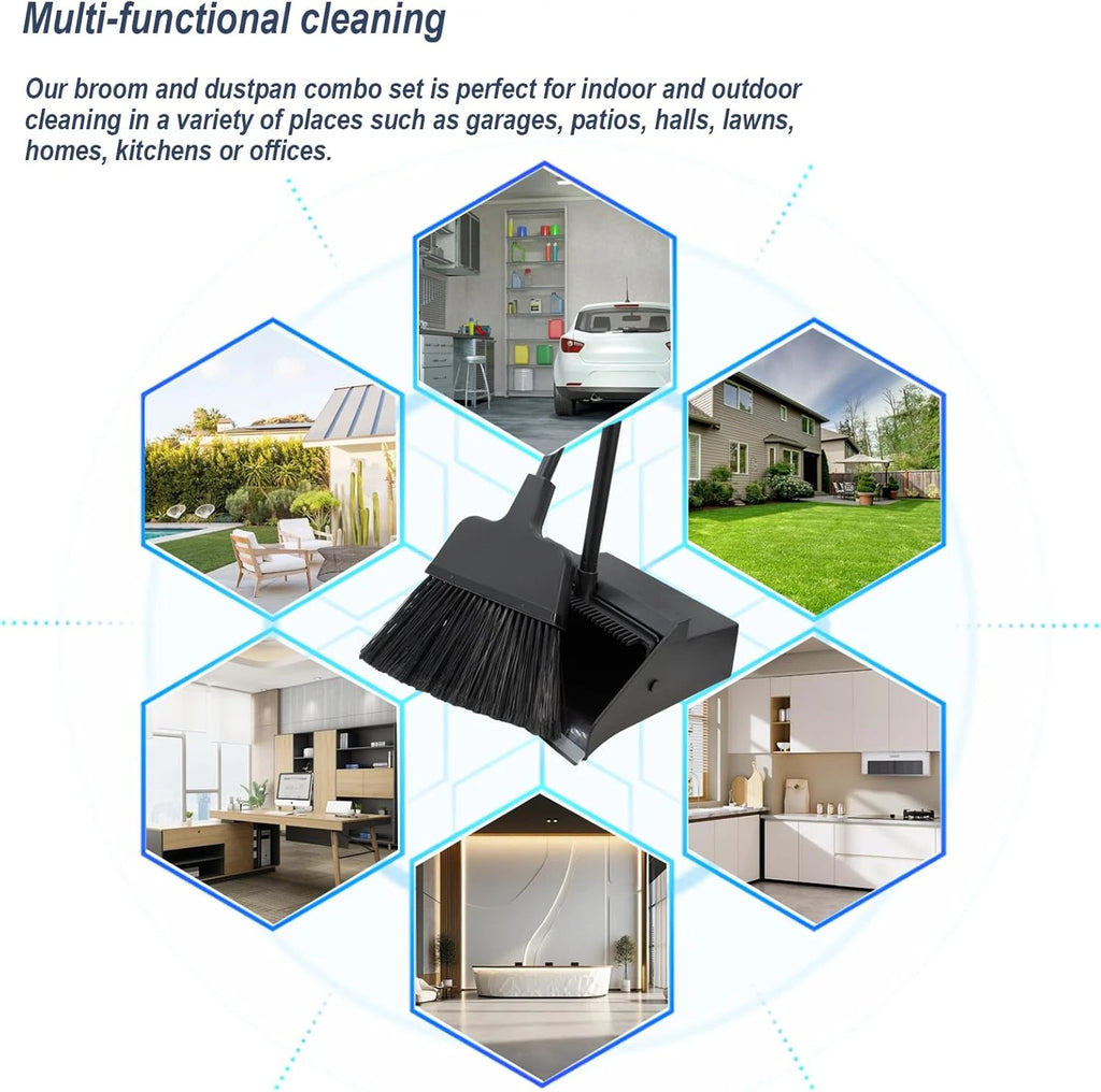 Broom with Dustpan Combo Set Outdoor Upright Dustpan and Broom Set with Long Han