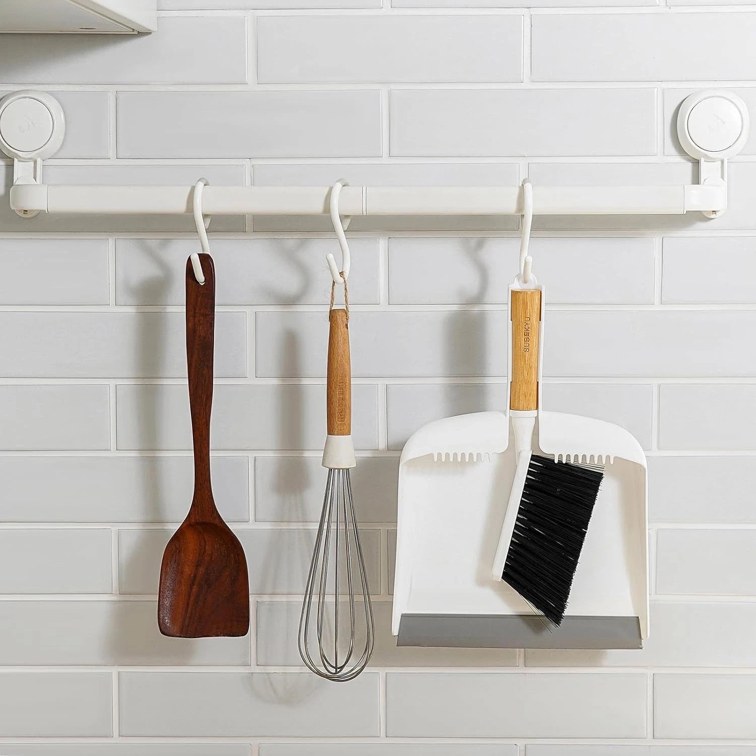 Dustpan and Brush Set with Bamboo Handle, Hand Mini Broom and Dustpan Set