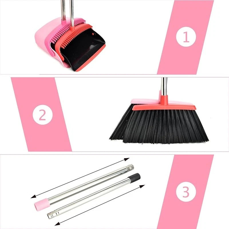 Broom Dustpan Set Long Handle Combo Easy Clean Lightweight Home Office Pet Hair
