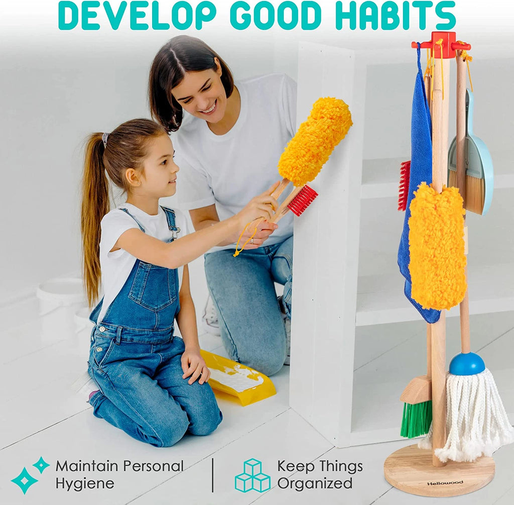 Kids Cleaning Set, 8Pcs Housekeeping Play Set Includes Broom Mop Duster Dustpan