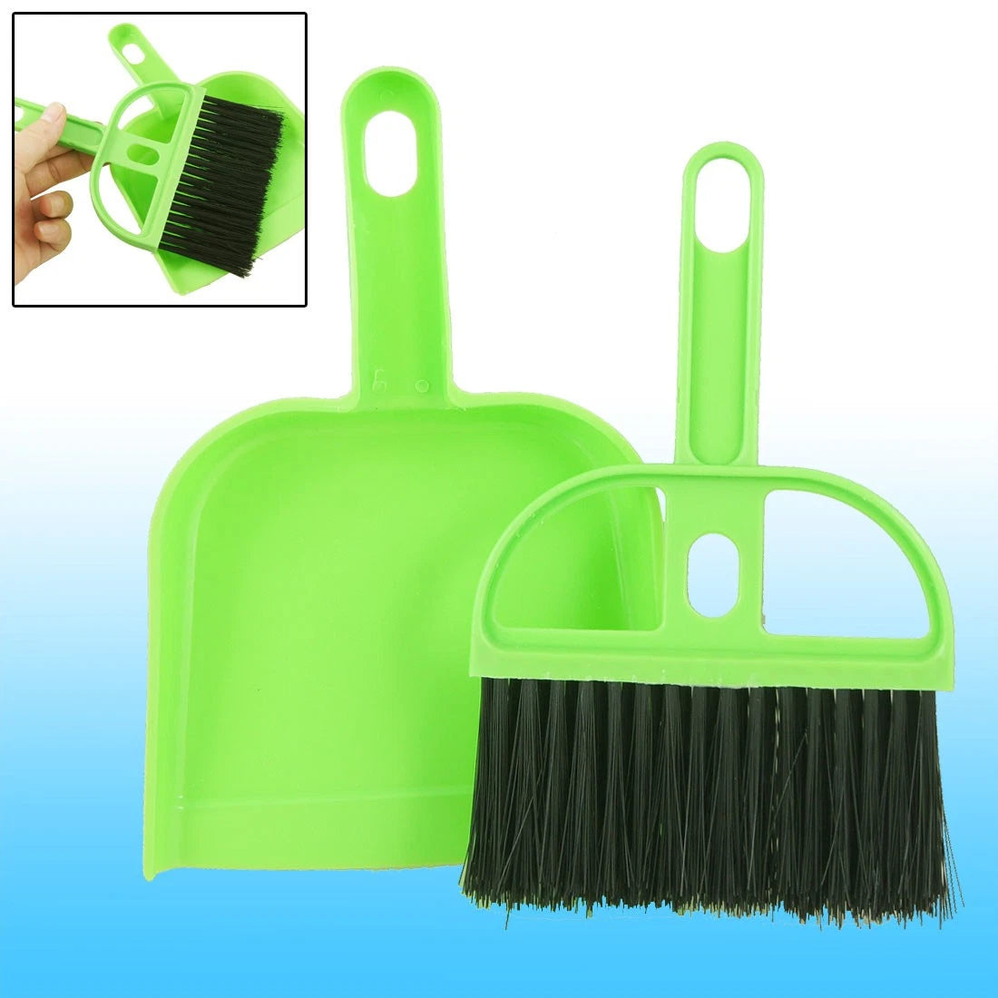 Green Black Car Keyboard Cleaning Whisk Broom Dustpan Set