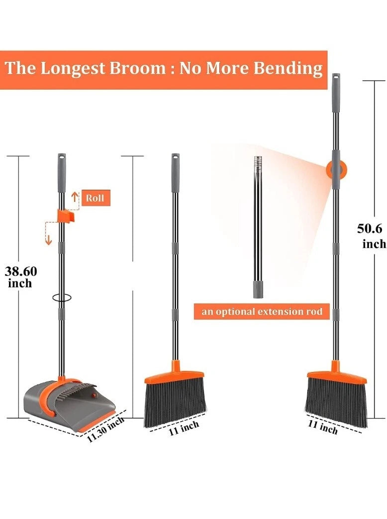 Dustpan Set Broom With Dustpan Teeth Sweep And Self-Cleaning For Home Standing
