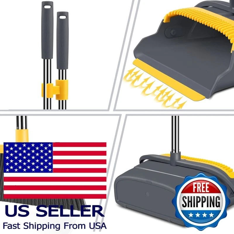 Upgrade Broom and Dustpan Set, Self-Cleaning Teeth, Indoor/Outdoor Use,