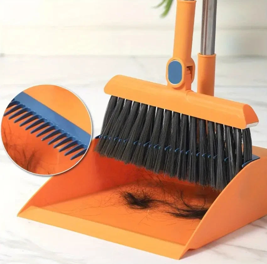 Folding Non-stick Kitchen Office Broom Dustpan Set Household Cleaning Tools-BLUE