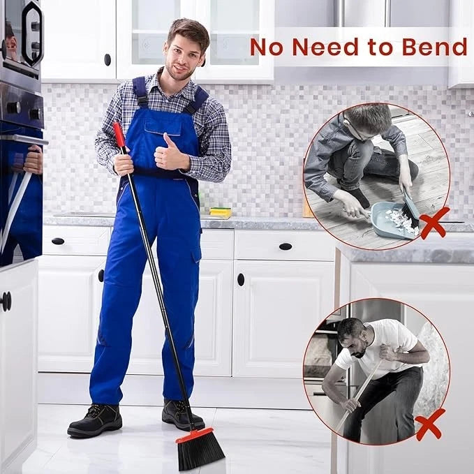 Set de Escoba y Recogedor con Palo Ajustable para Casa Limpieza Vertical Nuevo