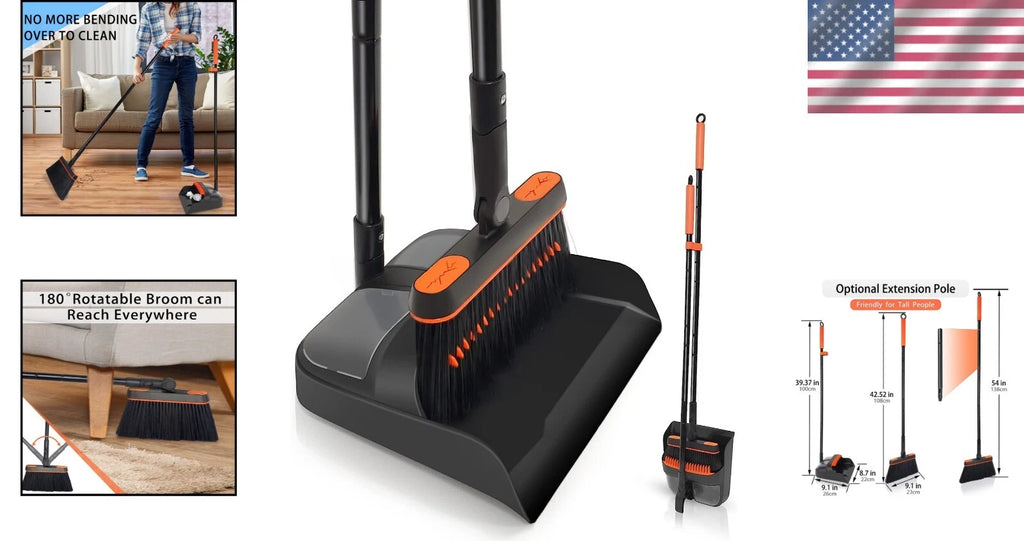 Innovative Extendable Broom Set with Upright Dust Pan for Easy House Cleaning