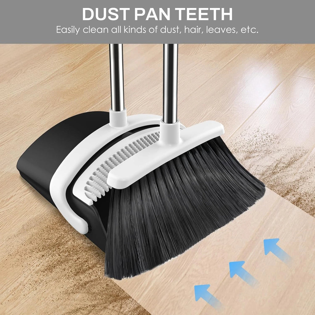 Household Broom and Dustpan Set, 51-inch Long Adjustable Handle Angle Broom