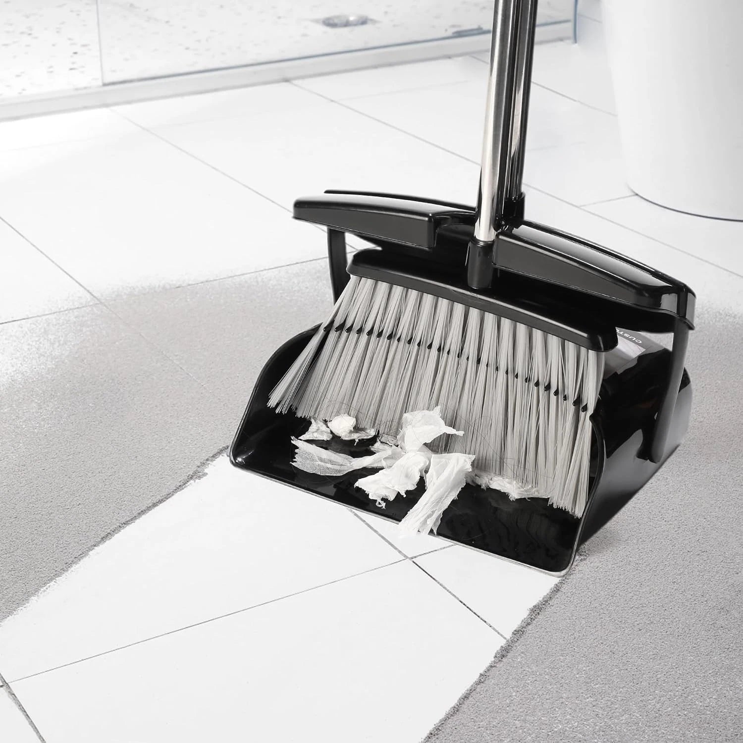 Broom & Dustpan Set with Lid – Upright Long Handle for Home & Kitchen