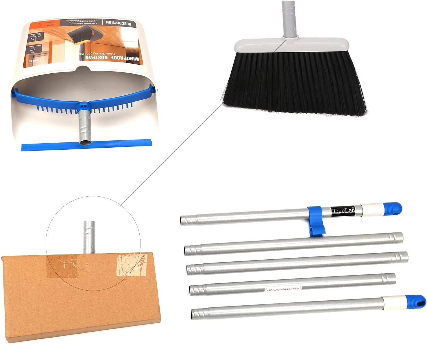 Treelen Long Handle Broom and Dustpan Set,Upright Dust Pan Combo for Home, Kitch