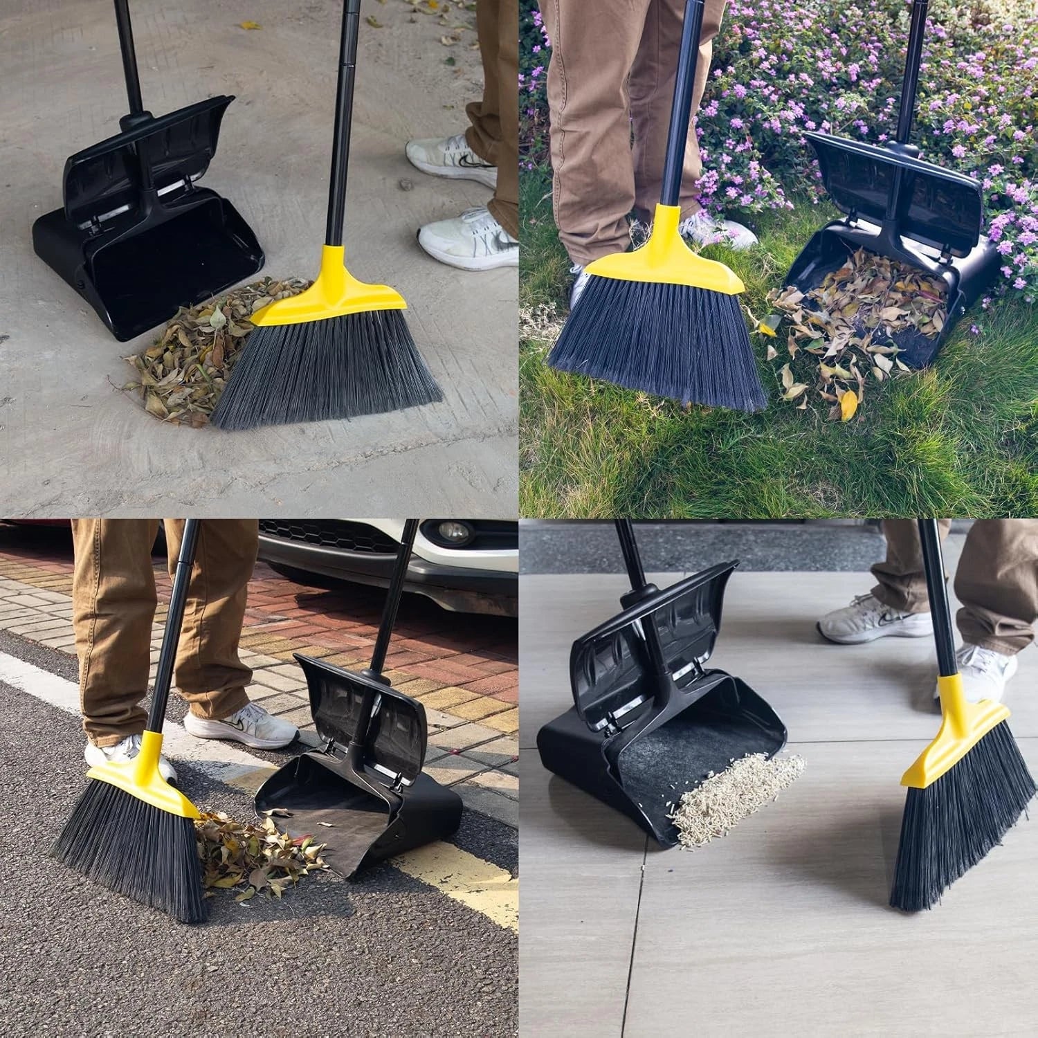 Heavy Duty Broom & Dustpan Set for Indoor/Outdoor Commercial Use