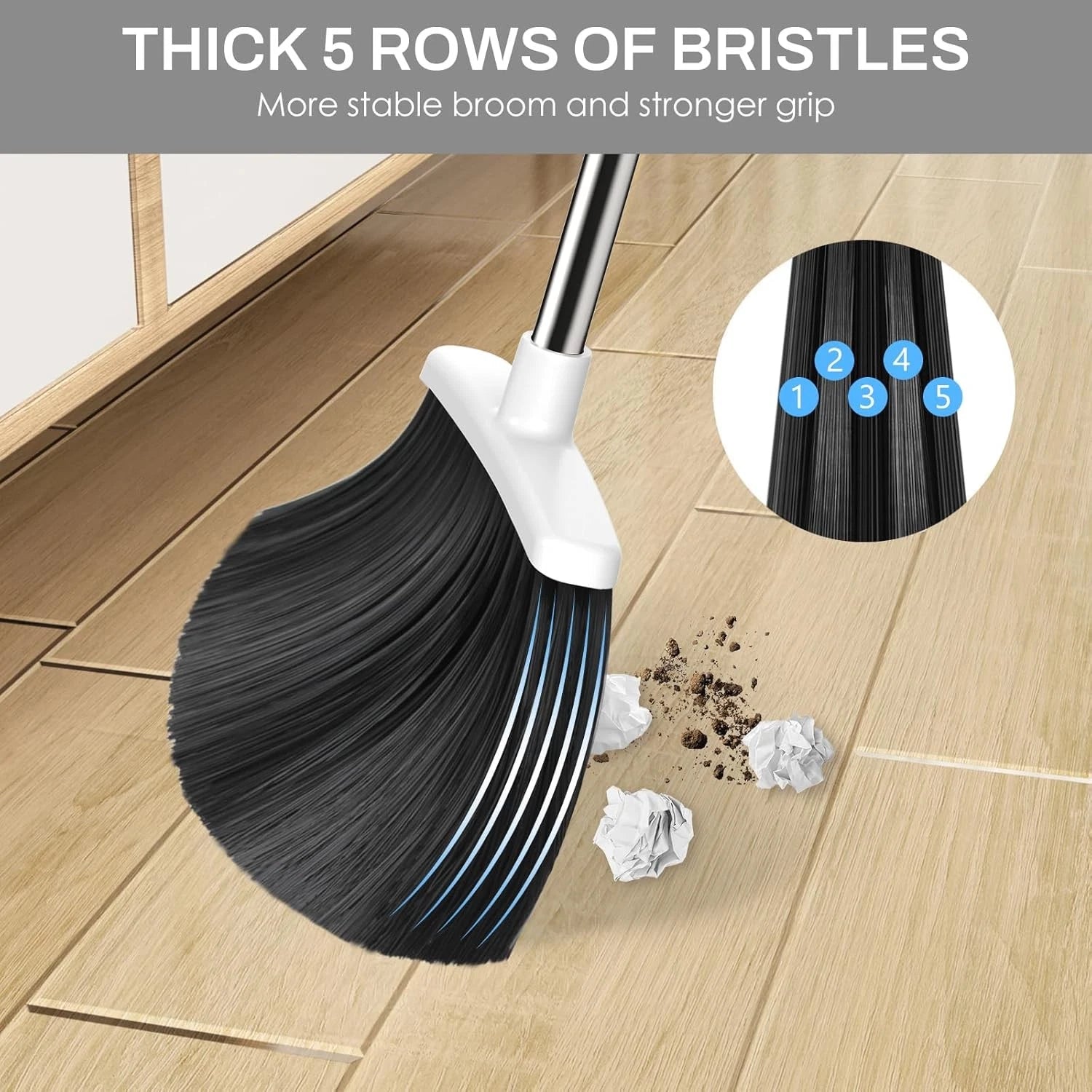 Household Broom and Dustpan Set, 51-inch Long Adjustable Handle Angle Broom