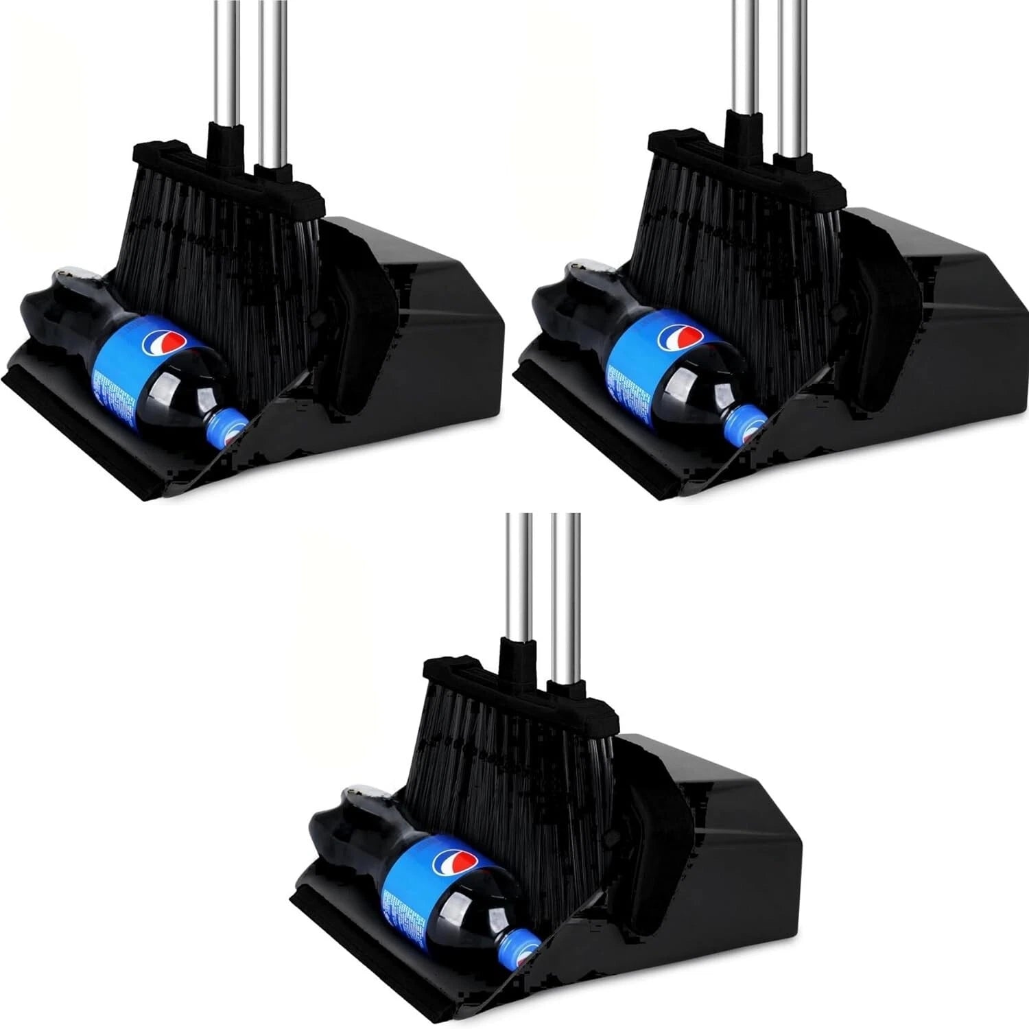 Versatile 3-Pack Broom and Dustpan Set - Perfect for Lobby and Garage Cleaning