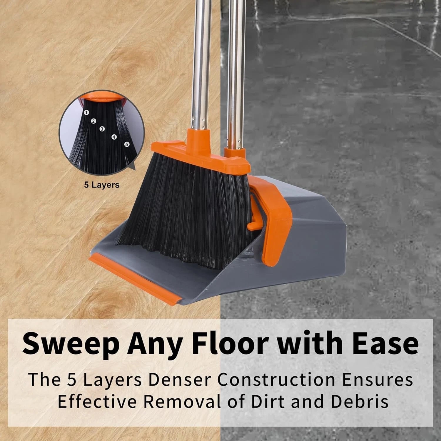 Broom and Dustpan Set with 51" Handle, Upright Combo for Home & Pet Hair