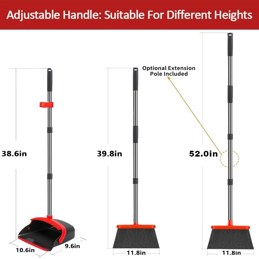 2-Pack is More economical，Broom and Dustpan， with 52" Long Handle, Dustpan Te...