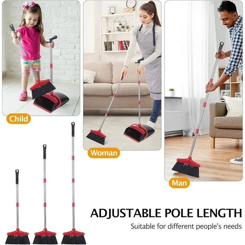 Broom Dustpan Set Long Handle Stainless Steel Easy Clean Hair Removal Pet Hair