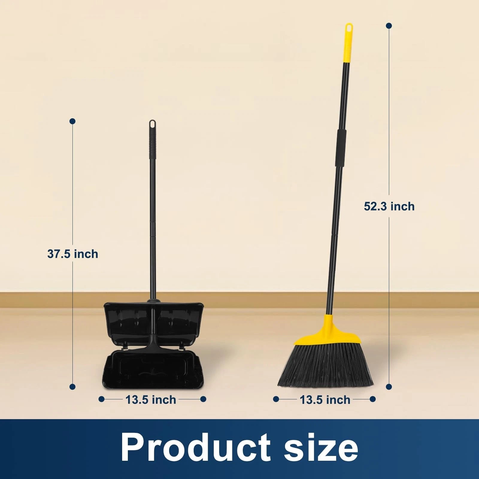 Indoor/Outdoor Heavy Duty Broom and Dustpan Set,Upright Plastic Commercial Du...