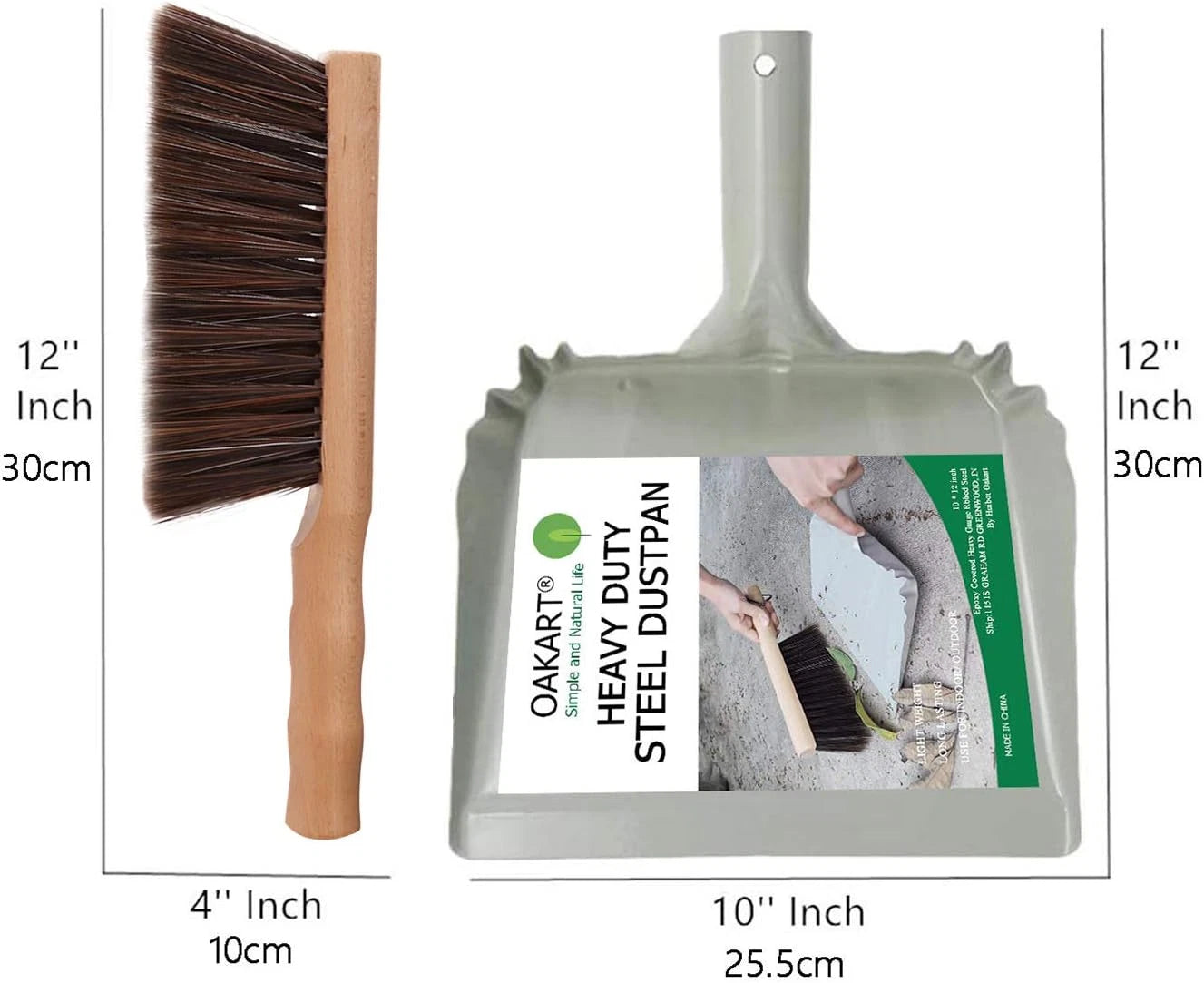 Metal Dust Pan and Brush Set Soft Bristle Wooden Broom Heavy Duty Pan Portable S