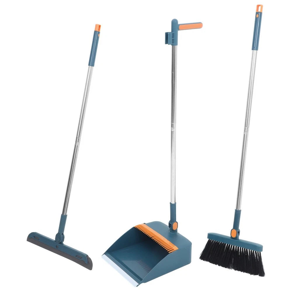Three-piece Cleaning Tools Set Brush Broom Dustpan with Long Handle