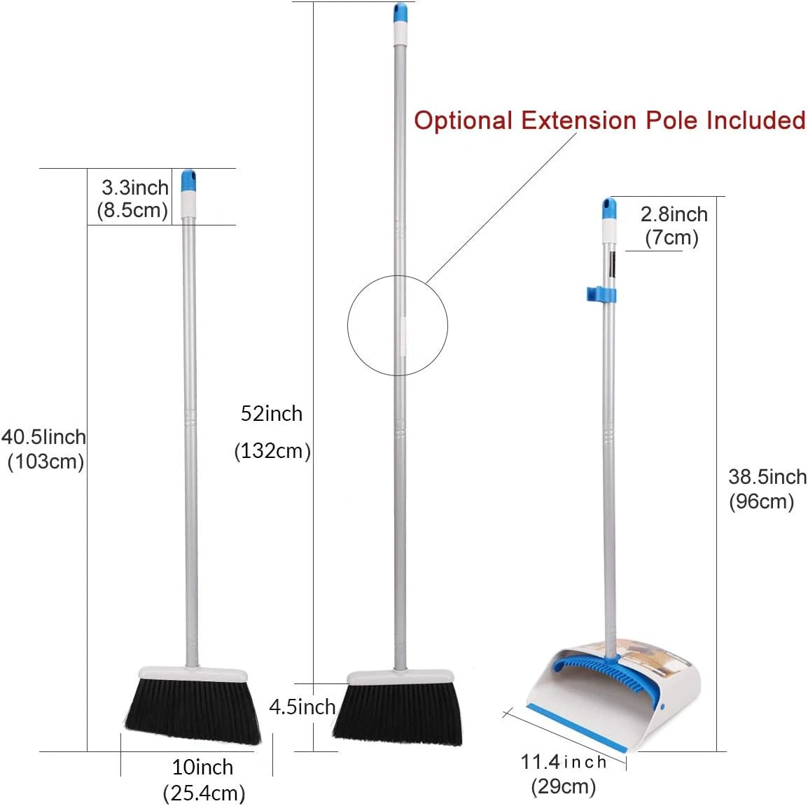 Treelen Long Handle Broom and Dustpan Set,Upright Dust Pan Combo for Home, Kitch