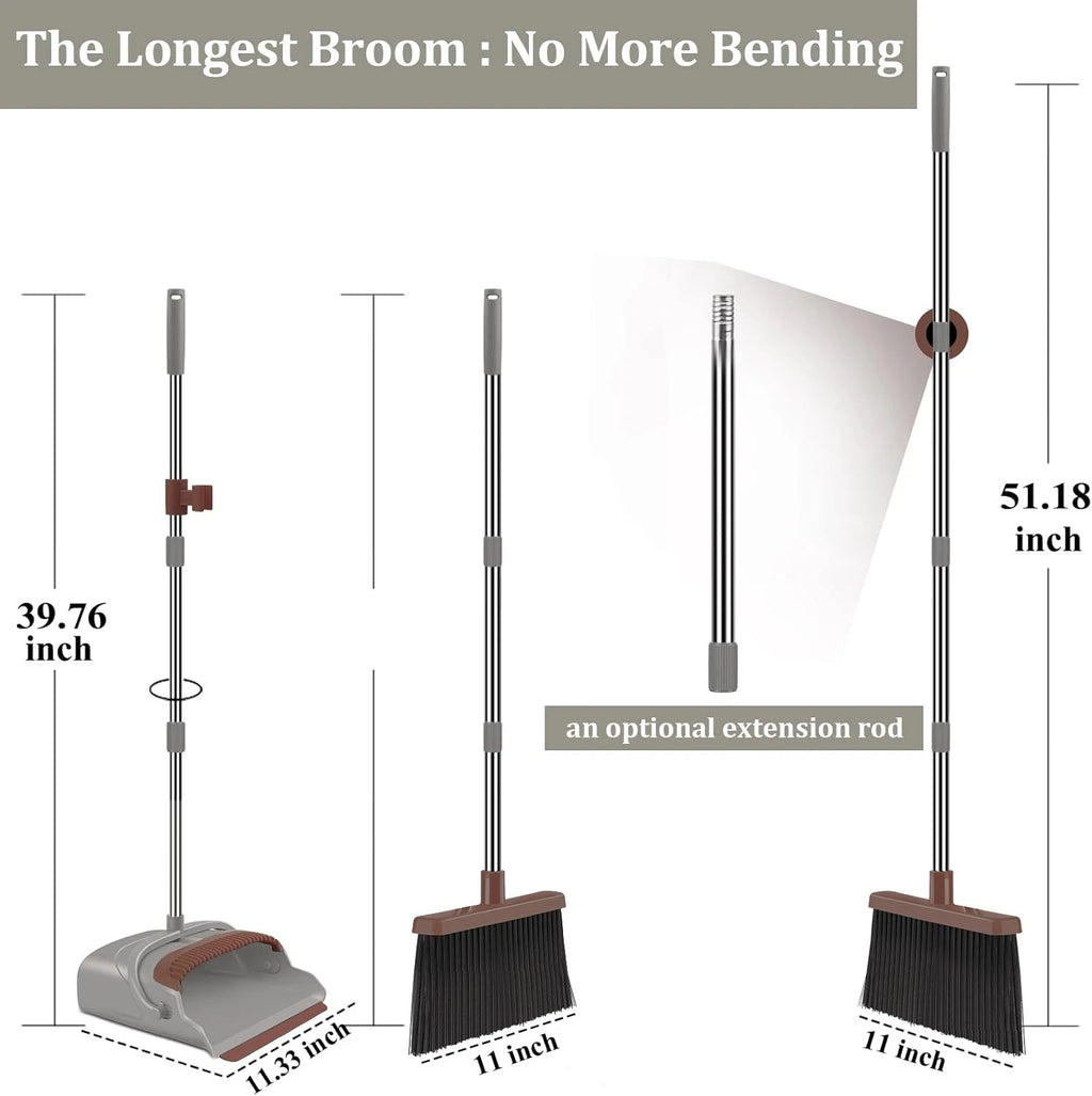 Upgrade Self-Cleaning Broom & Dustpan Set with Long Handle for Pets & Home Use