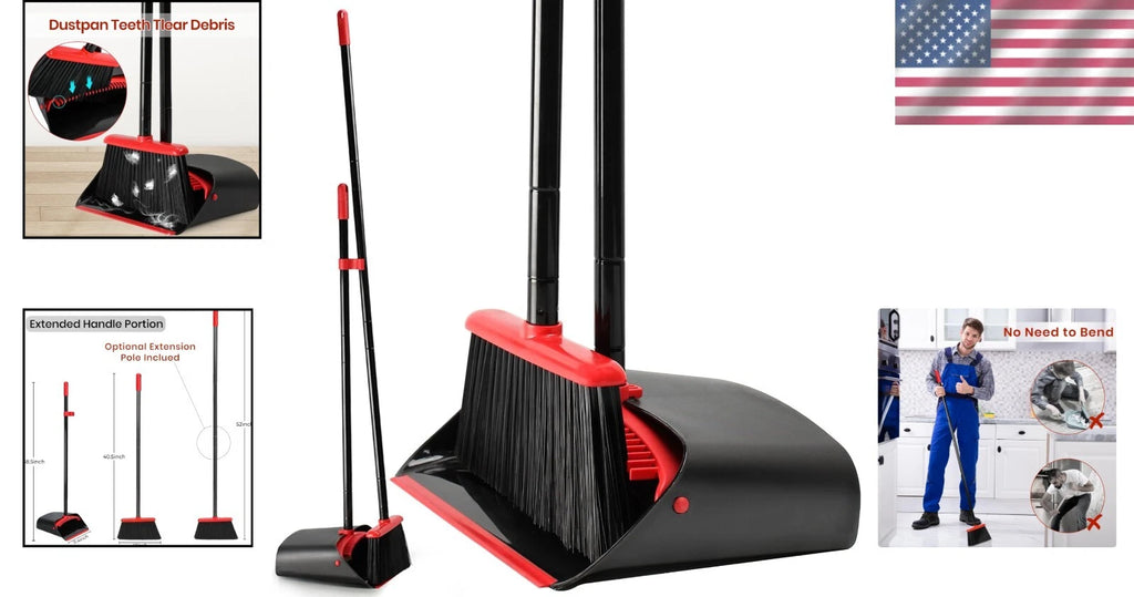 Compact Broom and Dustpan Set with Aluminum Handle for Easy Storage & Efficiency
